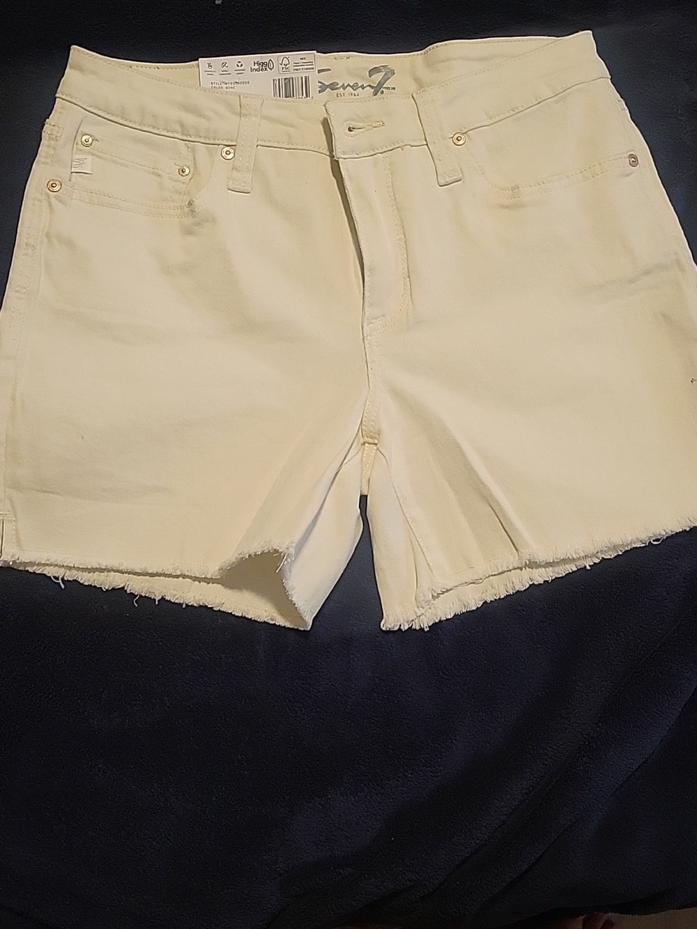 Seven7 Cream High-Rise Denim Cutoff Shorts